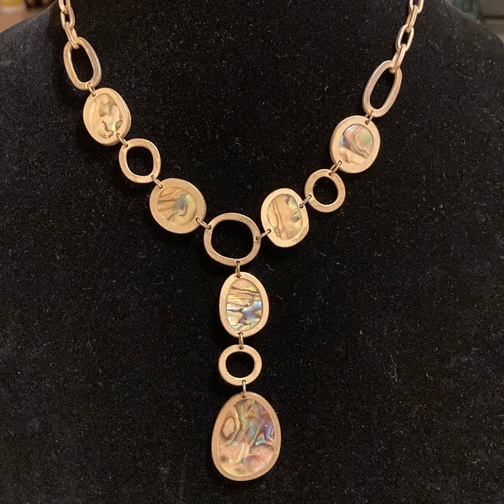 Abalone inlaid goldtone chain link necklace